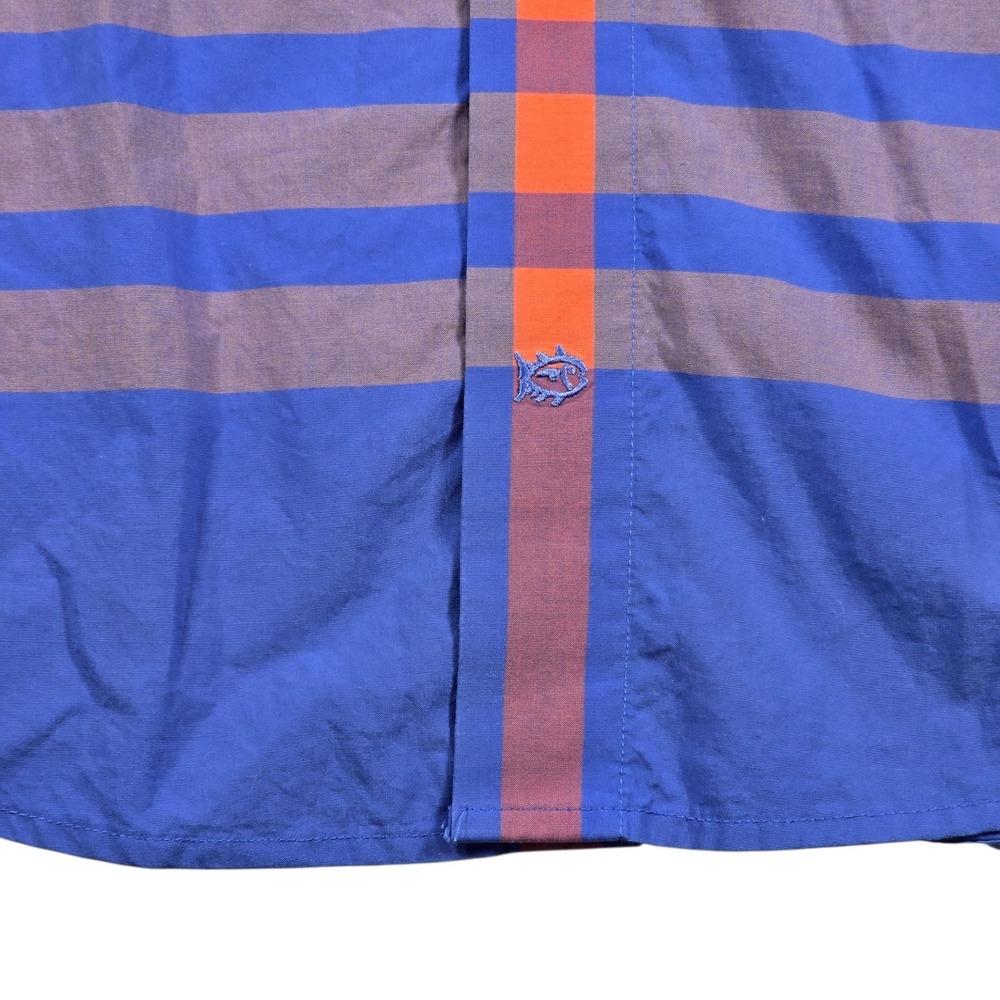 Southern Tide Blue Orange Plaid Check Trim Fit Button Down L/S Dress Shirt Men L - Picture 5 of 8